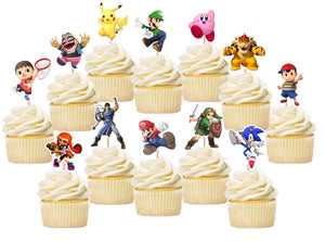 Mario Super Smash Bros Cupcake Toppers, Handmade
